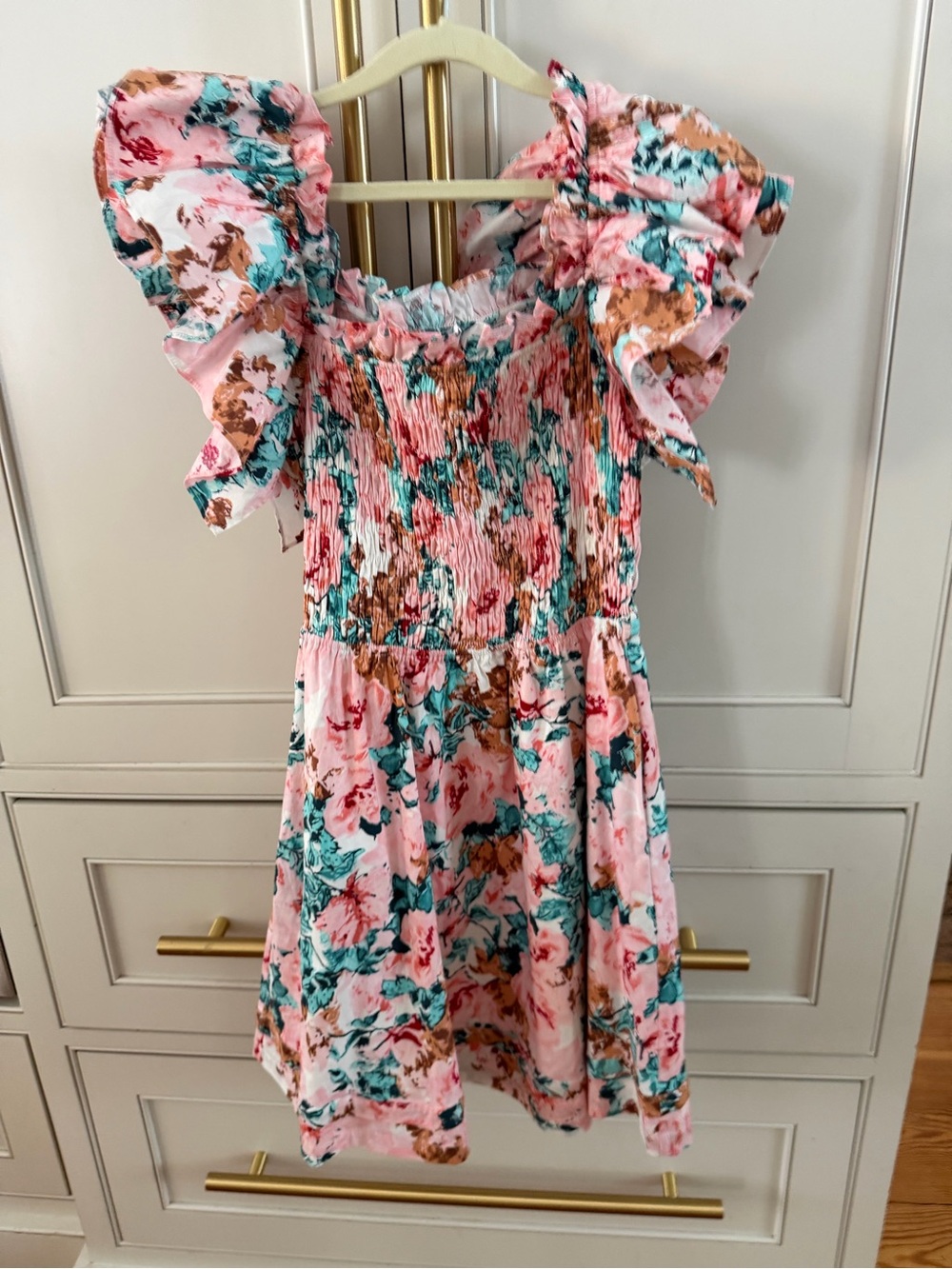 Buddy Love Pink Floral Smocked Dress with Teal & Brown Accents